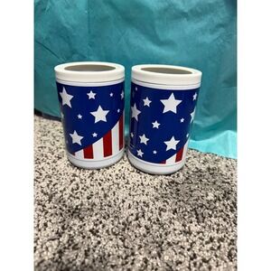 Set of 2 Patriotic American Flag Can Coolers Stars Stripes Insulated USA